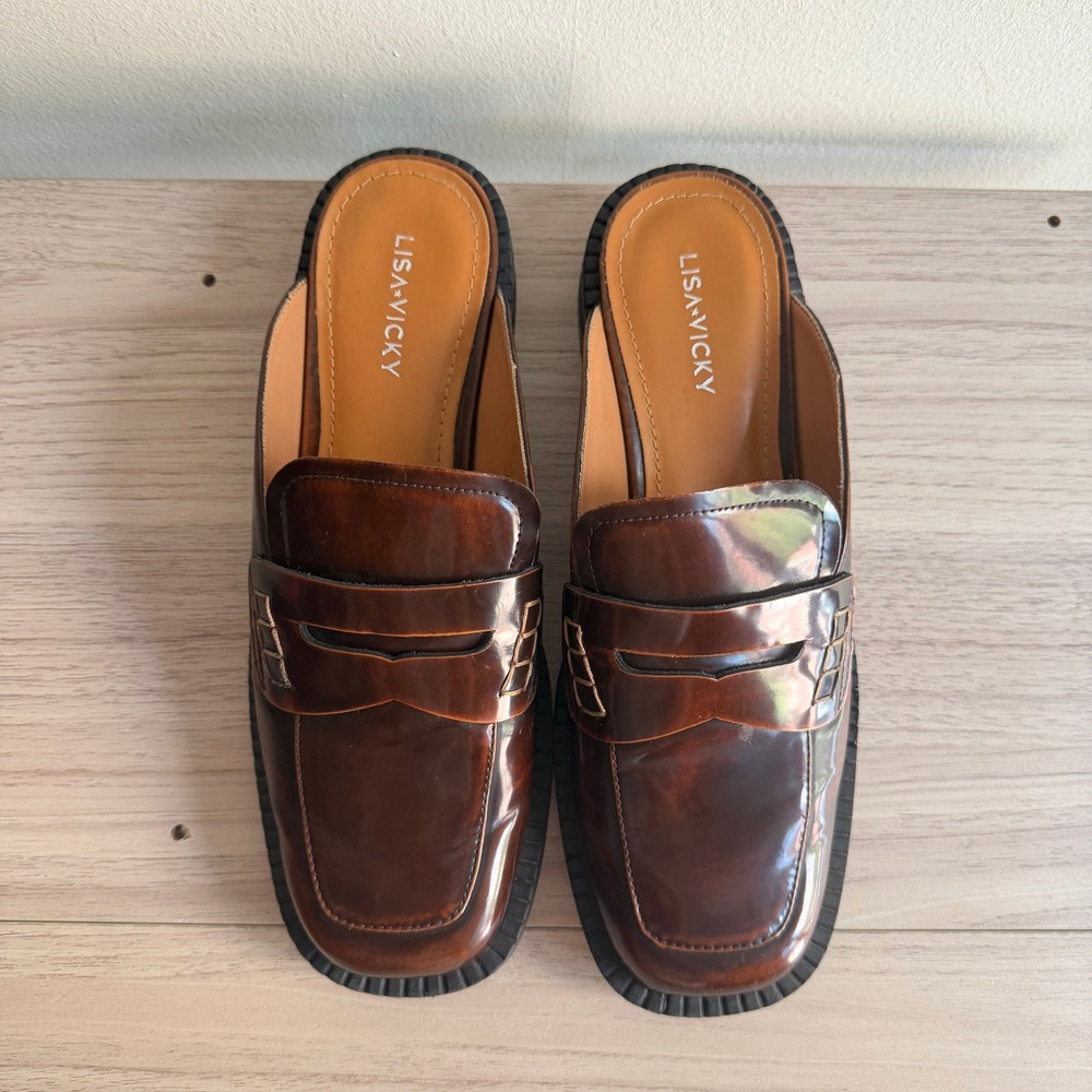 Lisa Vicky Penny Loafer Mules Brown Size 8M Good